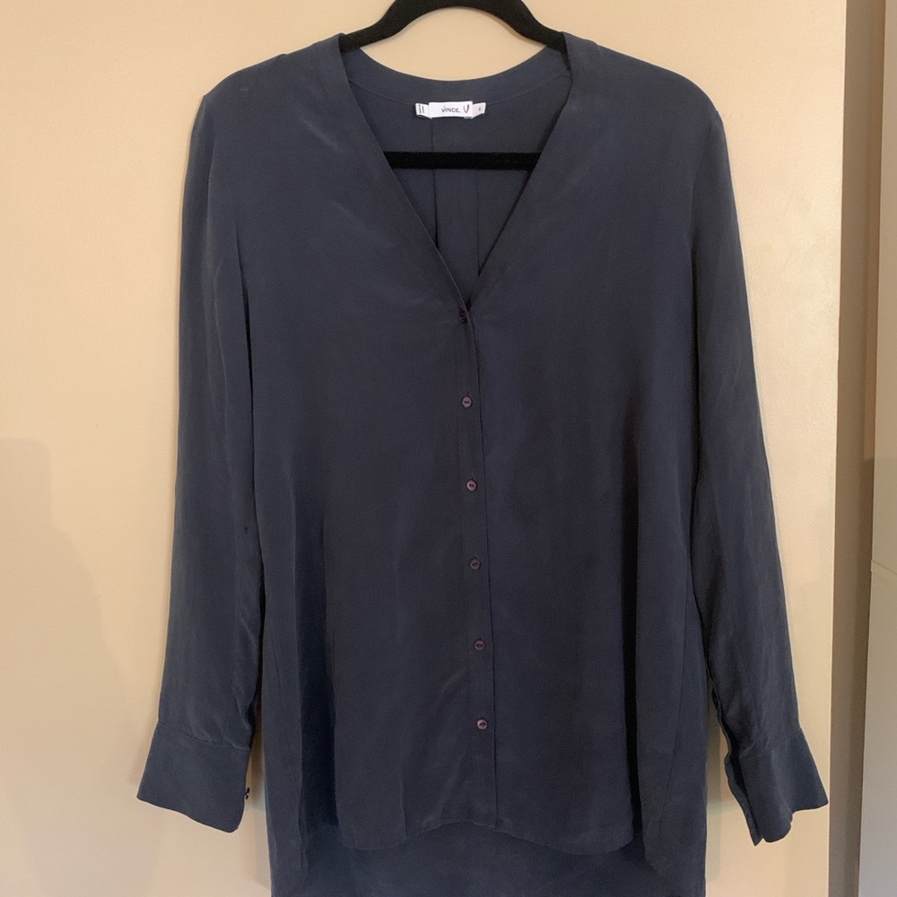 Vince crepe silk blouse — navy, XS